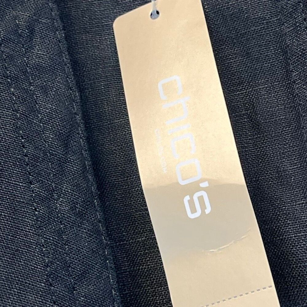 NWT CHICO'S Linen Jacket Size 2/Large Black Drape Open Front 3/4 Sleeve New - Picture 7 of 15